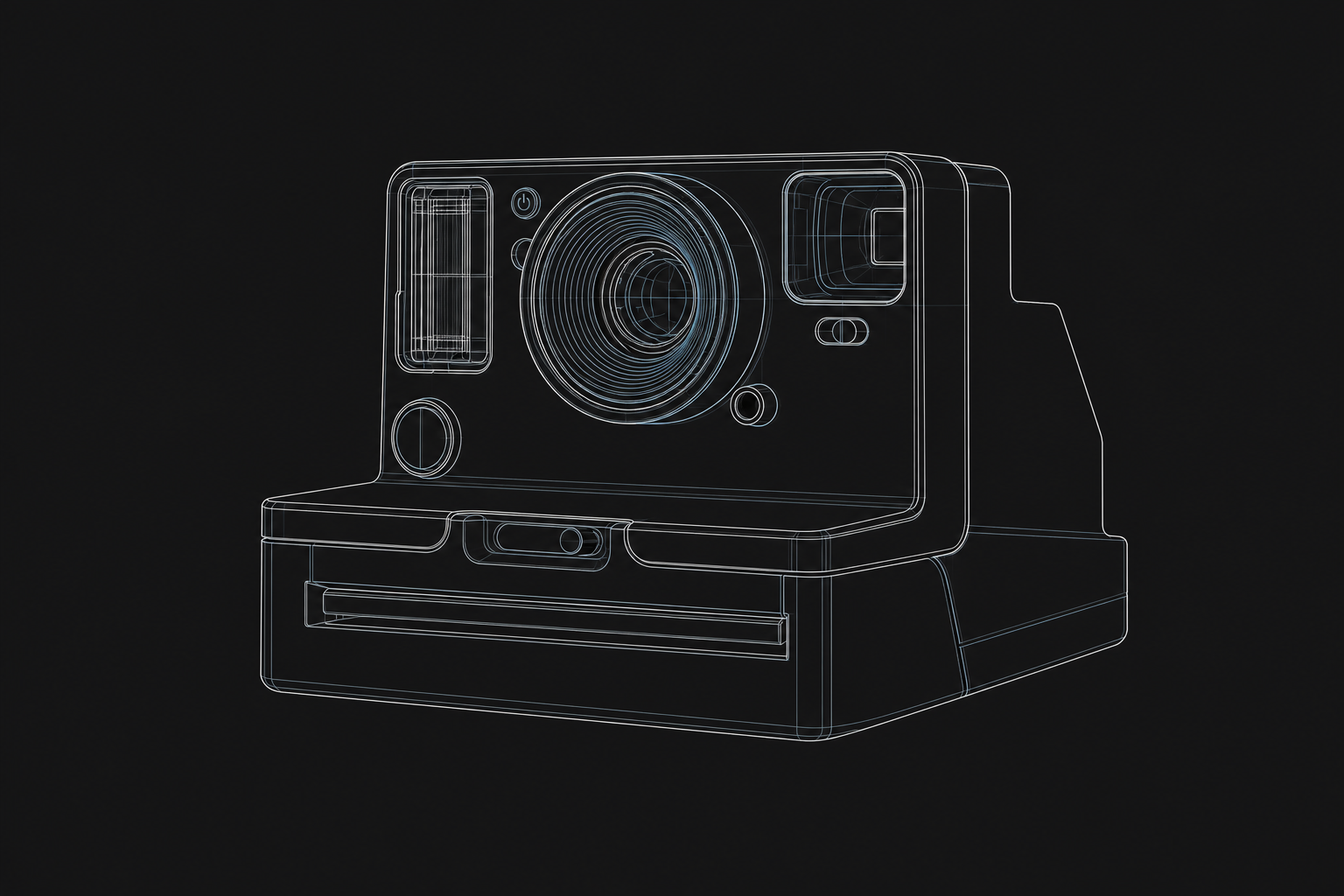 Structural line drawing of the instant camera